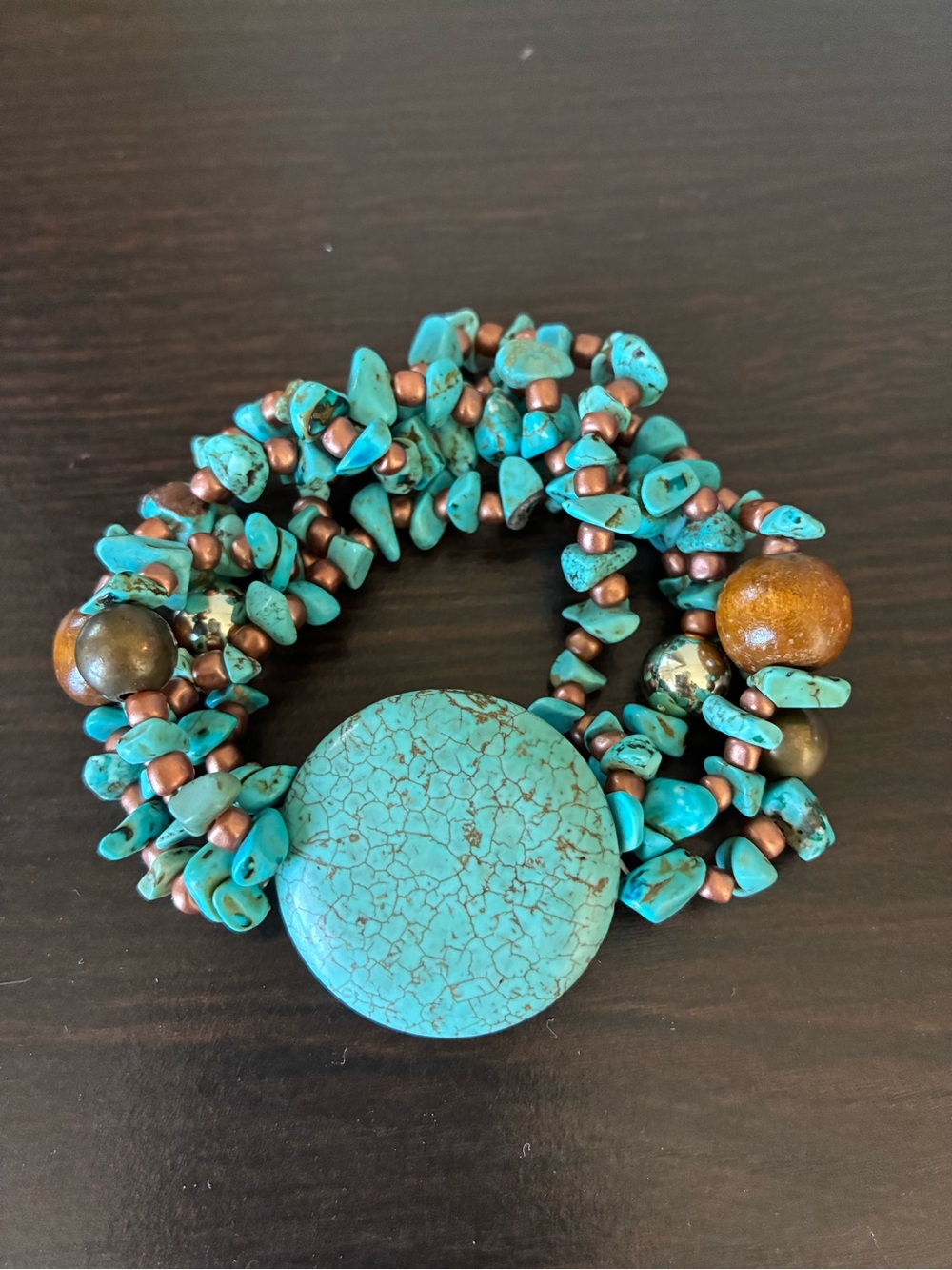 Turquoise Multi-Strand Beaded Statement Bracelet. Preowned.